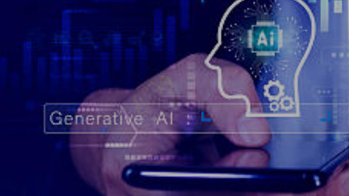 A person using a phone with generative AI interface elements overlaid