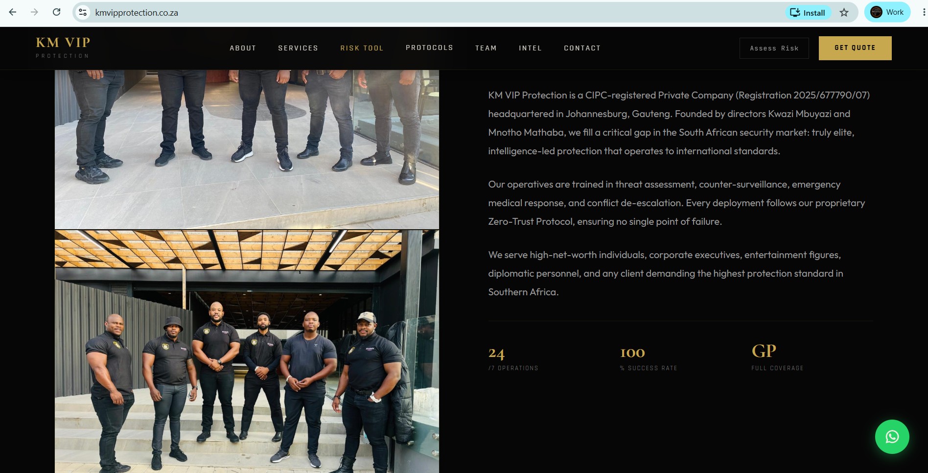 ASI Technologies POPIA compliance audit dashboard showing risk ratings for KM VIP Protection
