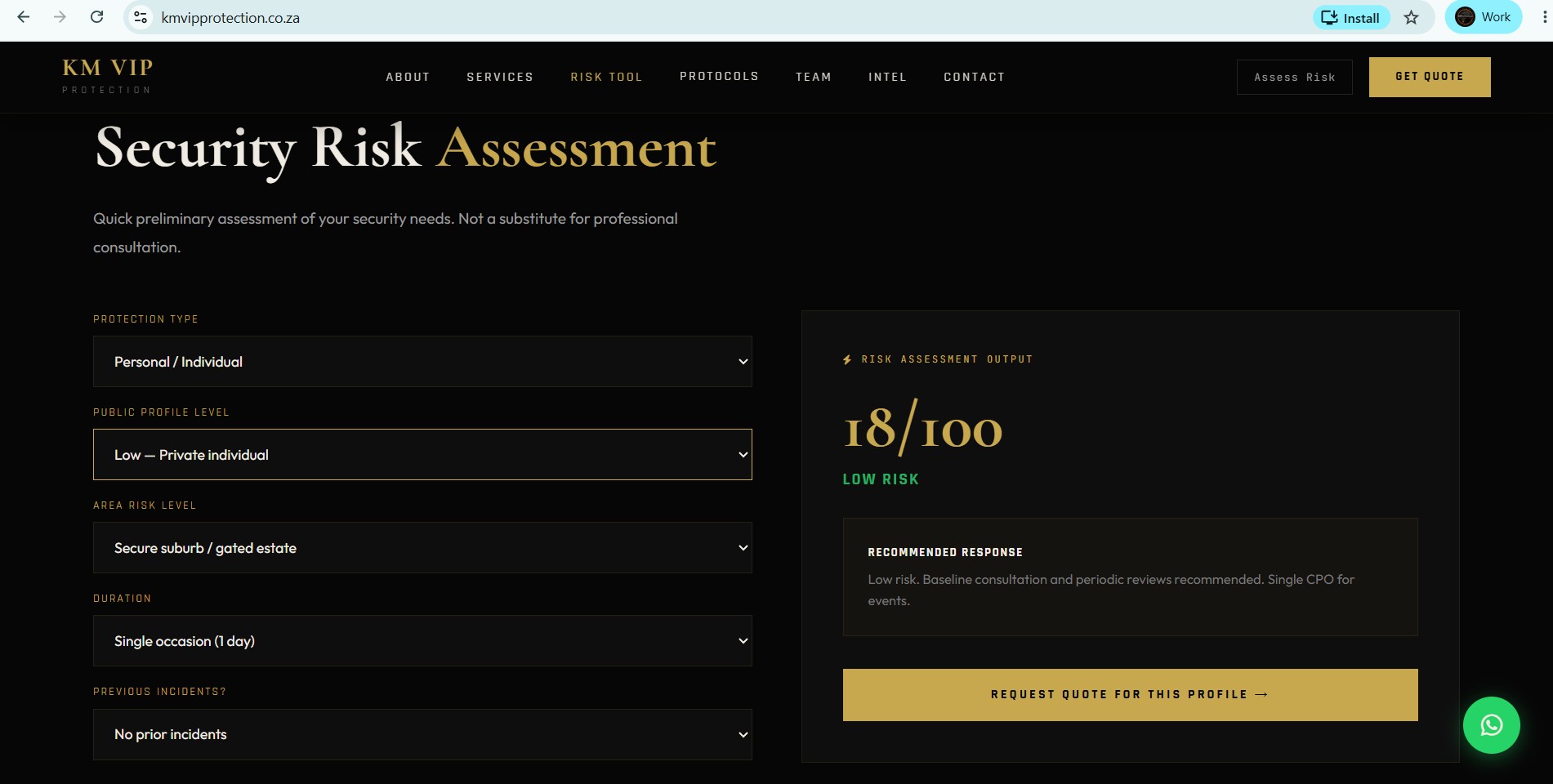 KM VIP Protection private security operational dashboard built with enterprise cybersecurity standards